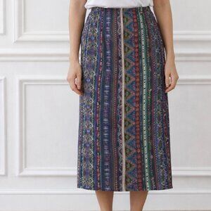 BACKYARD BLUES Printed Maxi Denim Skirt